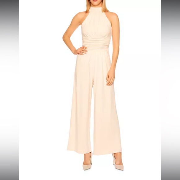 Susana Monaco Pants - Susana Monaco Ruched Mock Neck Jumpsuit in a‎ cream color size Large